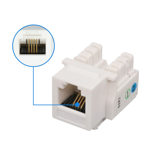 CAT3 RJ11 6P4C 90 درجة مقبس كيستون UTP الضغط لأسفل