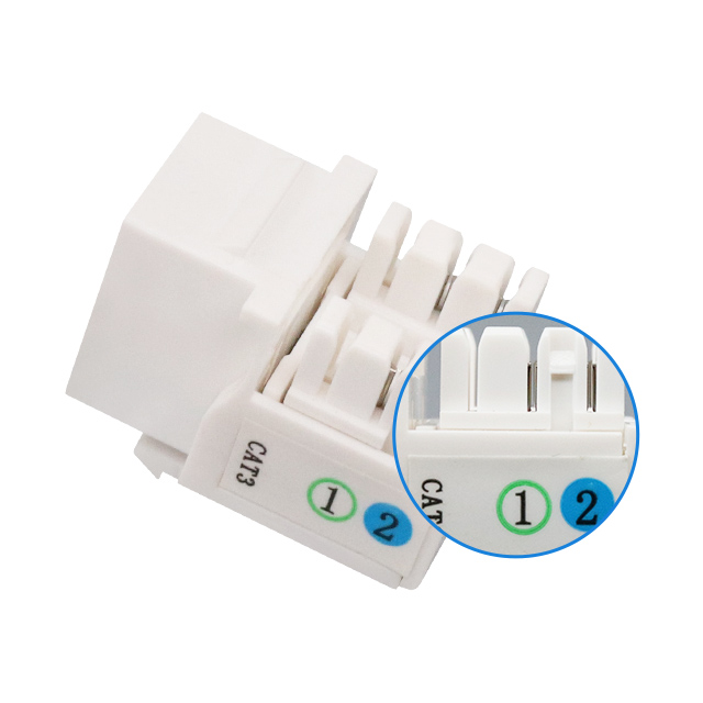 CAT3 RJ11 6P4C 90 درجة مقبس كيستون UTP الضغط لأسفل